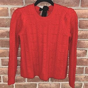 Loft red super soft gently worn sweater with black sash tie at neck